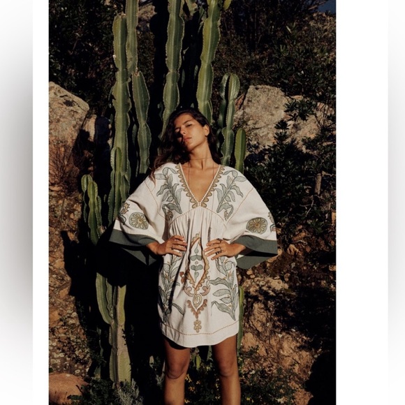 ZARA NWOT EMBROIDERED LINEN BLEND DRESS NWOT🌸 - Picture 7 of 9